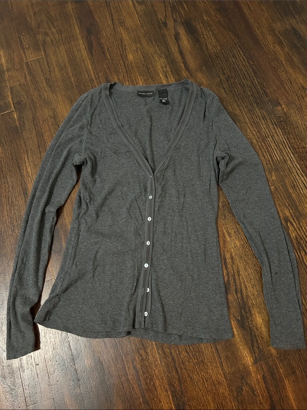 Charcoal Gray V-Neck Button-Front Women's Top